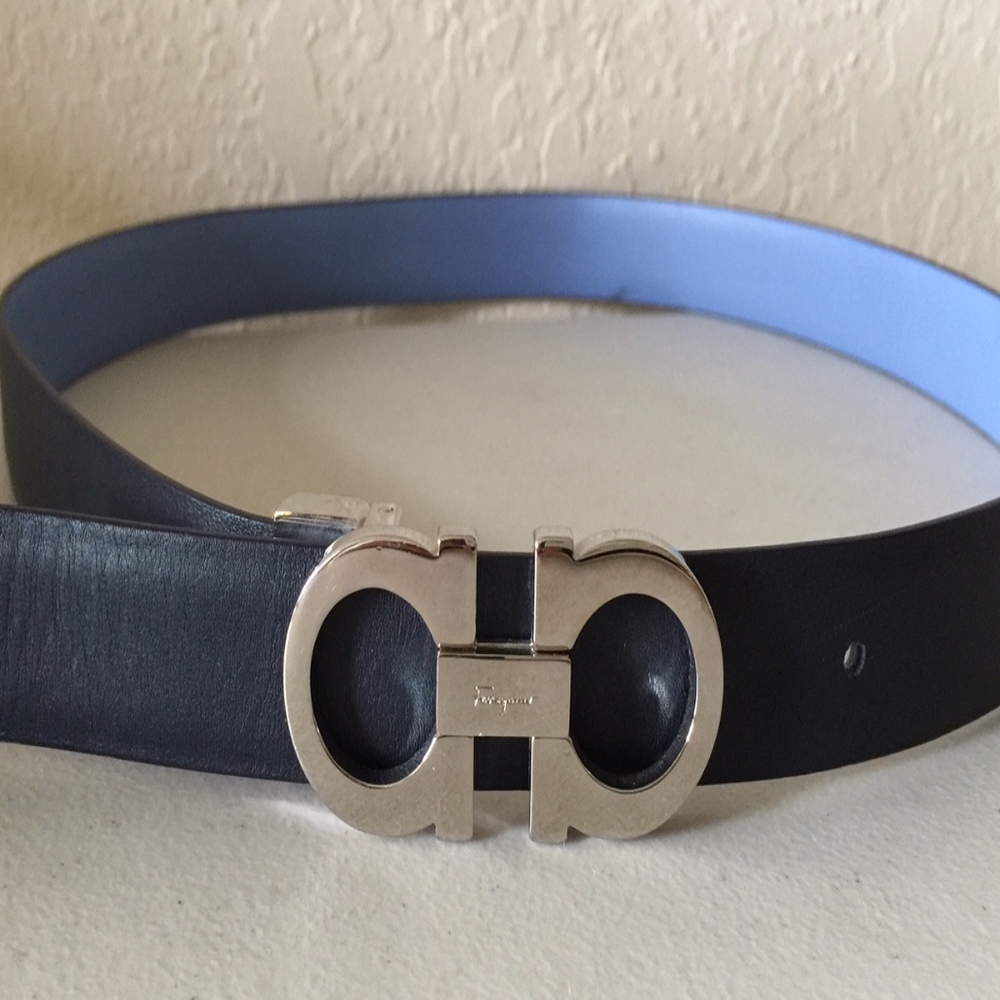 FERRAGAMO REVERSIBLE BELT NAVY AND SKY BLUE 32